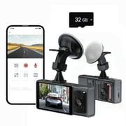 Dash Cam With WiFi , Free 32GB Card, Super Night Vision, 1080P+1080P Front Inside and Rear Car Camera, Parking Mode, G-Sensor, Loop Recording, Support 128GB Max
